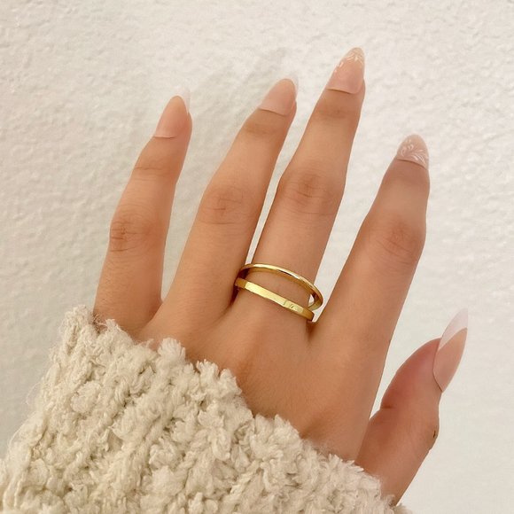 925 Sterling Silver Dainty Minimalist Stackable Ring Two Layer Ring - Picture 3 of 9